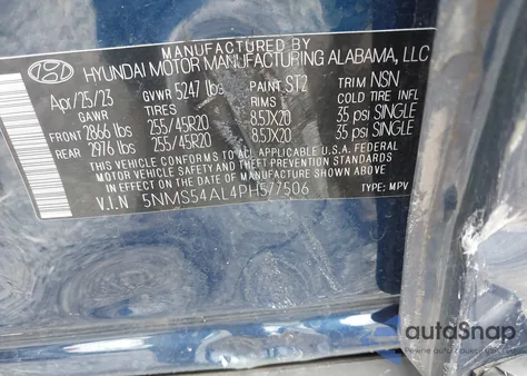 2023 Hyundai Santa Fe Calligraphy z USA, uszkodzony, nr VIN 5NMS54AL4PH577506